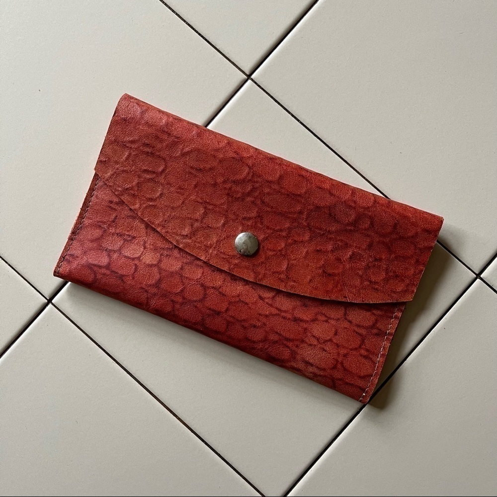 Leather Clutch Wallet in Red Brick